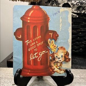 Vintage American Greetings Birthday Card Fire Hydrant, Dog & Butterfly!
